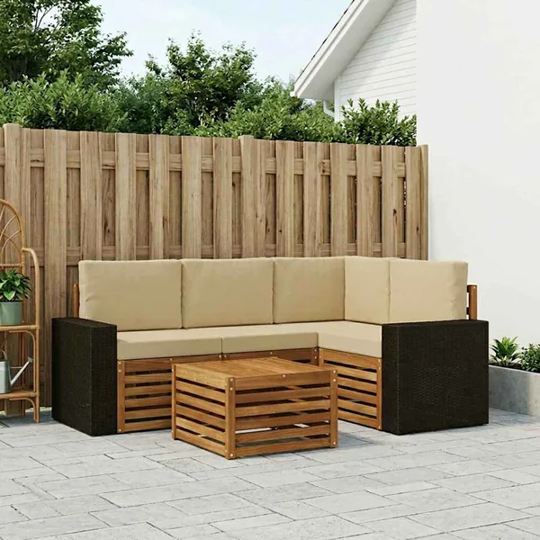 Ensemble de canapés d'extérieur 5 pcs Naturel et Beige