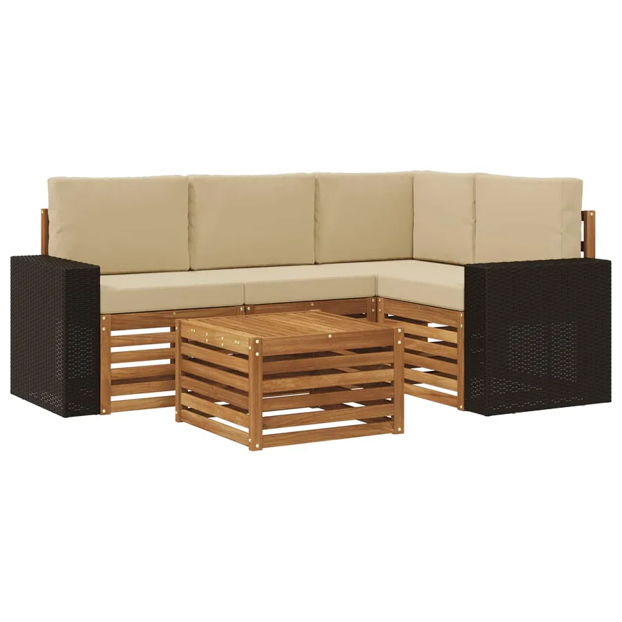 Ensemble de canapés d'extérieur 5 pcs Naturel et Beige - 2