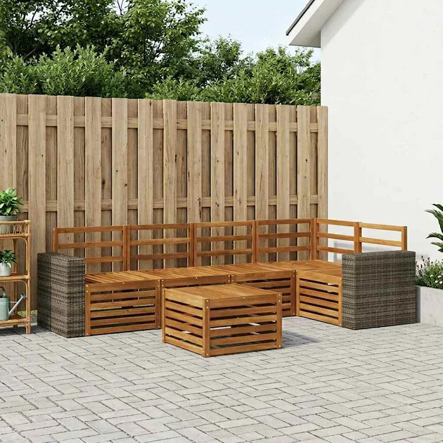 Ensemble de canapé d'angle 6 pcs Naturel Bois d'Acacia Massif