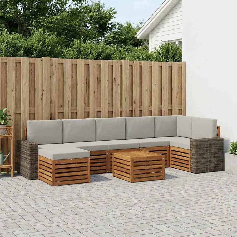 Ensemble de canapés d'extérieur 8 pcs Naturel et gris clair
