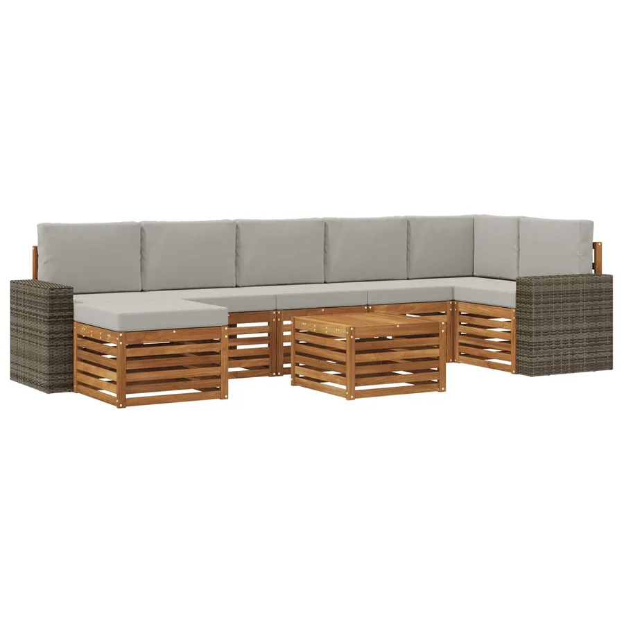 Ensemble de canapés d'extérieur 8 pcs Naturel et gris clair - 2