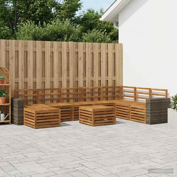 Ensemble de canapés d'extérieur 9 pcs Naturel