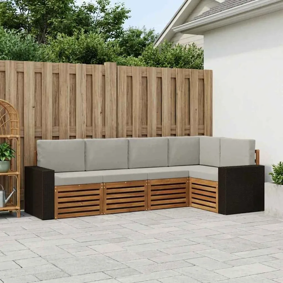 Ensemble de canapé d'angle 5 pcs Naturel et gris clair
