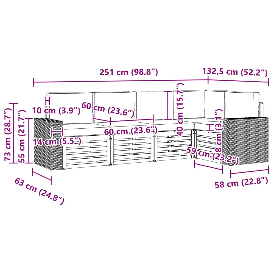 Ensemble de canapé d'angle 5 pcs Naturel et gris clair - 8