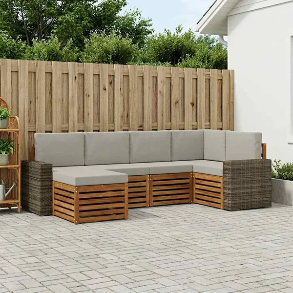 Ensemble de canapé d'angle 6 pcs Naturel et gris clair