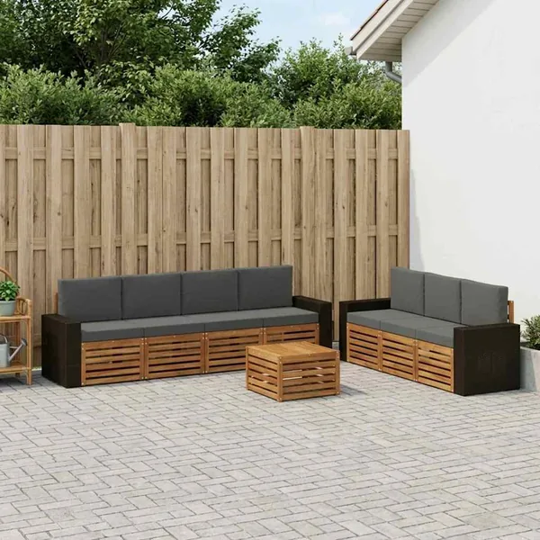 Ensembles de canapés avec coussin 8 pcs Bois d'Acacia Massif