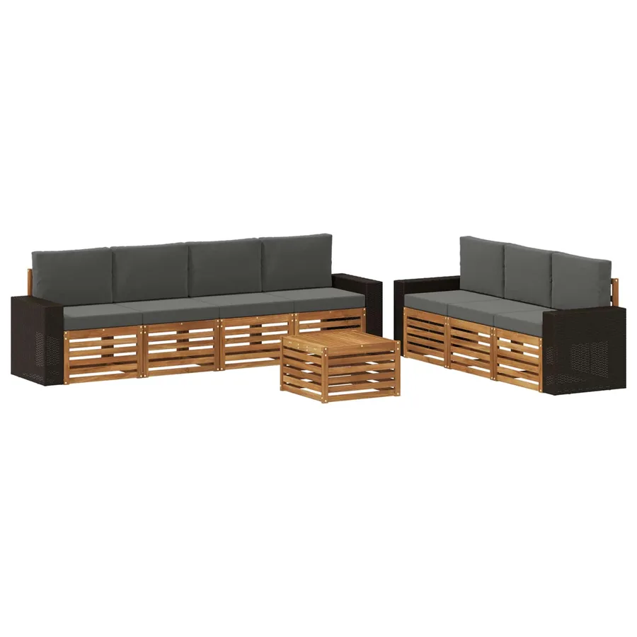 Ensembles de canapés avec coussin 8 pcs Bois d'Acacia Massif - 2