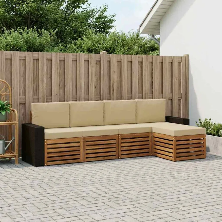 Ensemble de canapés d'extérieur 5 pcs Naturel et Beige