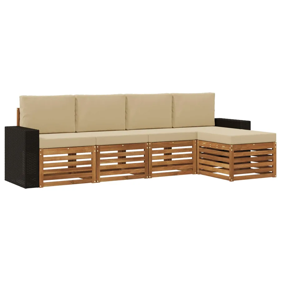 Ensemble de canapés d'extérieur 5 pcs Naturel et Beige - 2