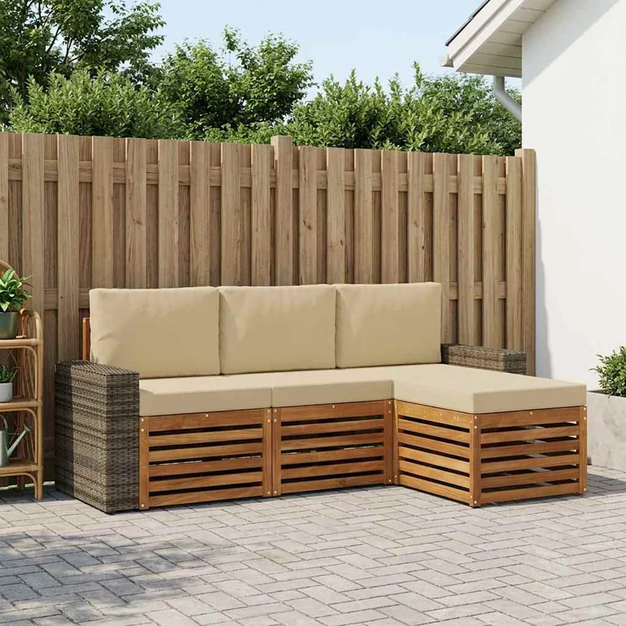 Ensemble de canapés d'extérieur 4 pcs Naturel et Beige