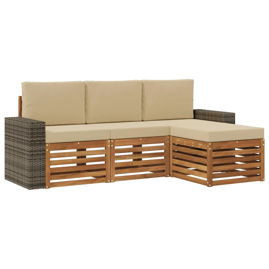 Ensemble de canapés d'extérieur 4 pcs Naturel et Beige - 2