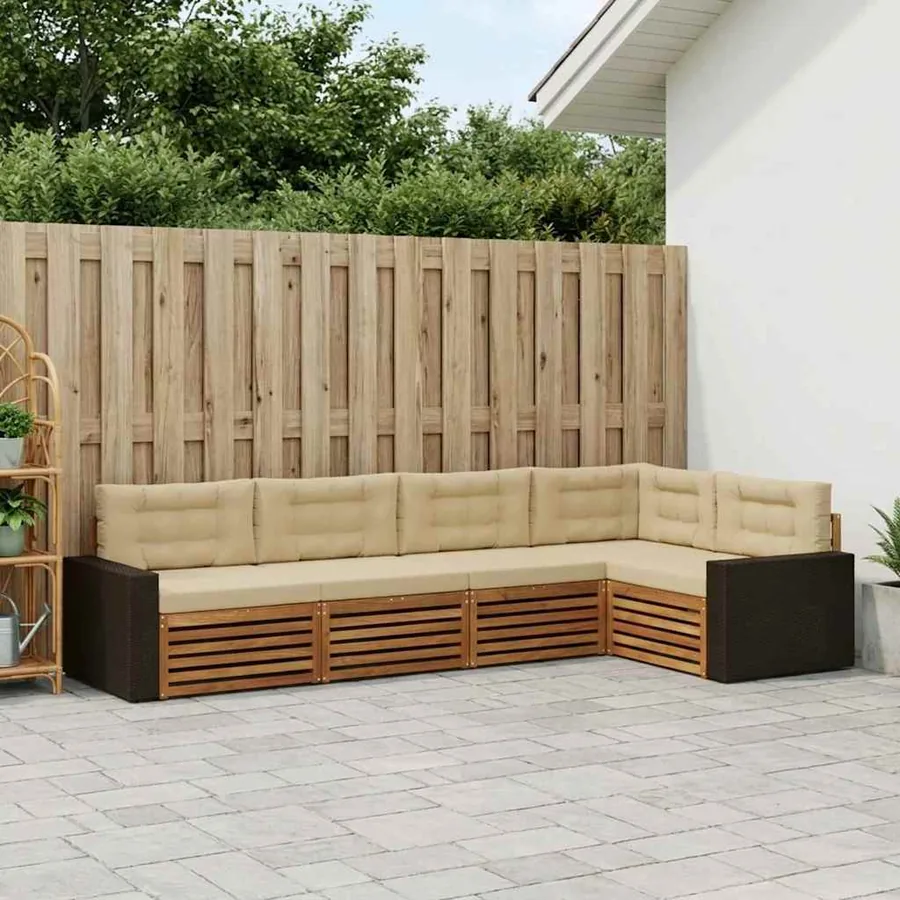 Ensemble de canapés d'extérieur 5 pcs Naturel et Beige