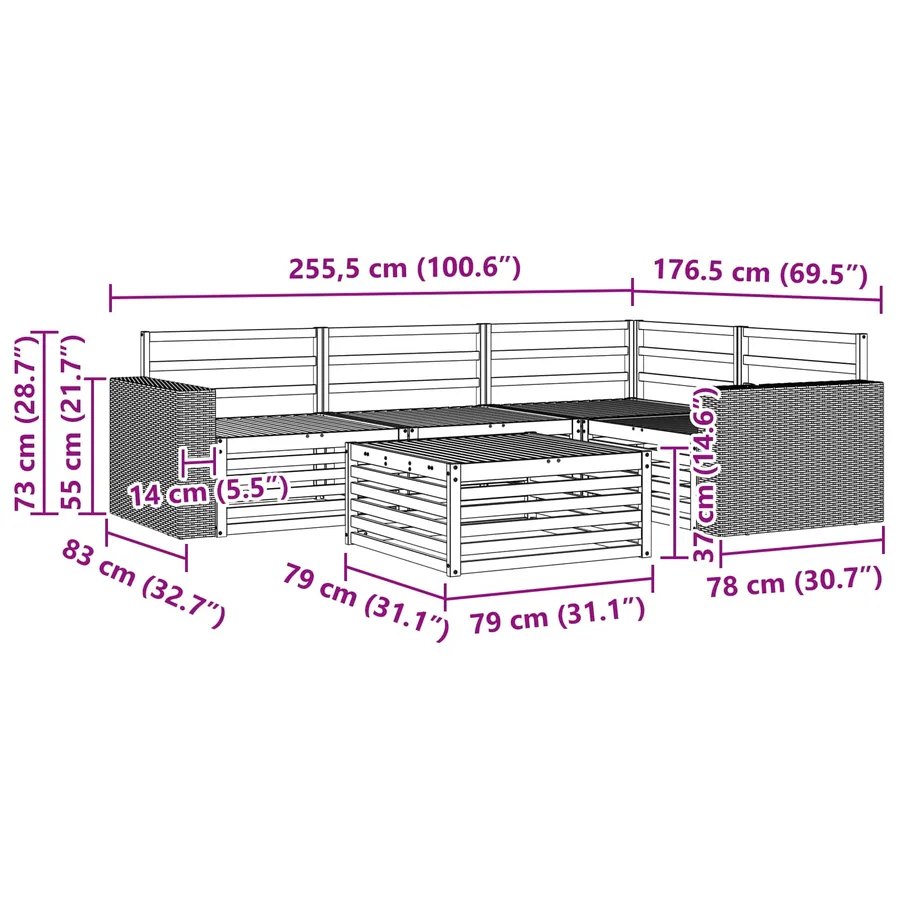 Ensemble de canapés d'extérieur 5 pcs Naturel 79 x 79 x 37 cm - 8