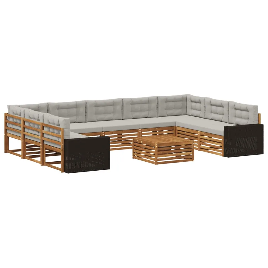 Ensemble de canapés d'extérieur 10 pcs Naturel et gris clair - 2