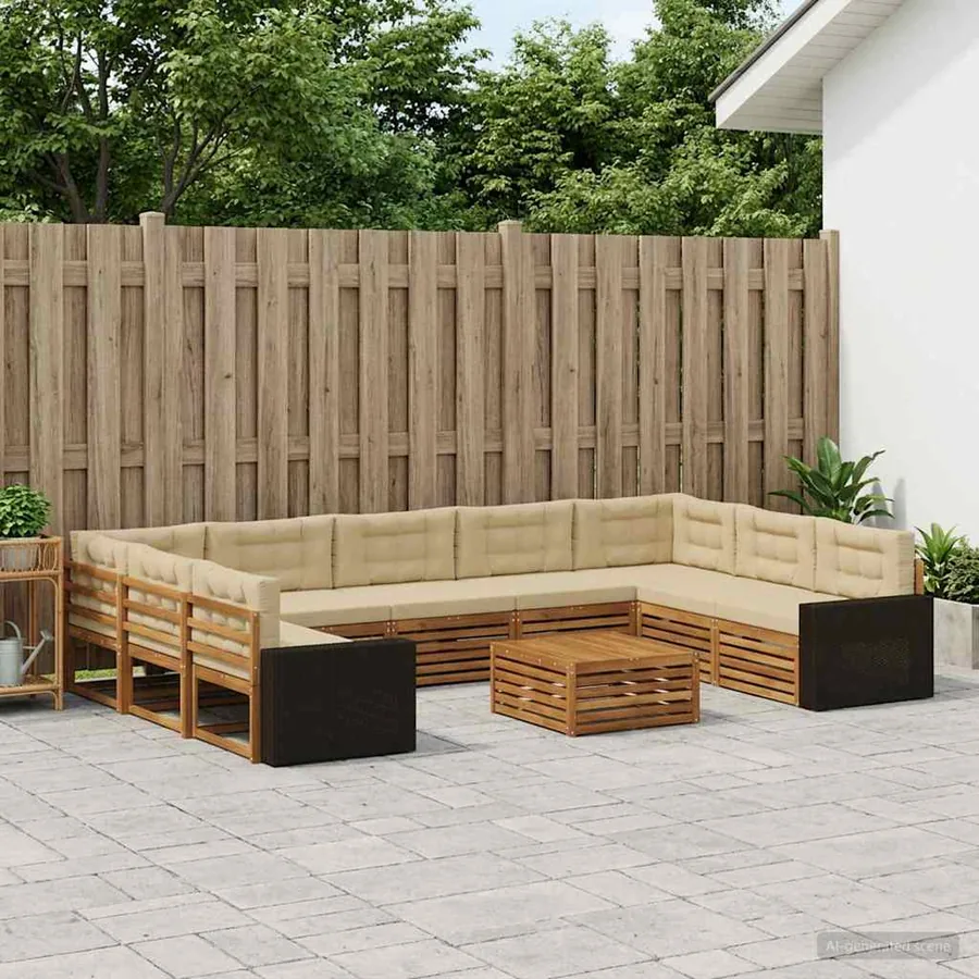 Ensemble de canapés d'extérieur 10 pcs Naturel et Beige