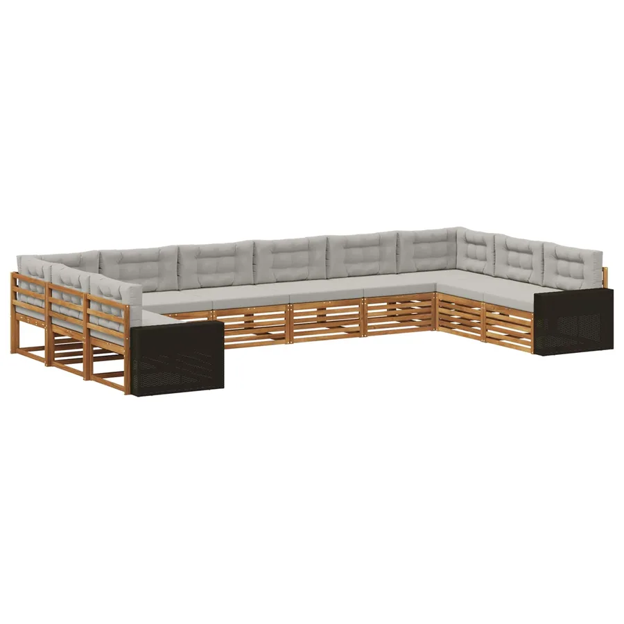 Ensembles de canapés avec coussin 10 pcs Bois d'Acacia Massif - 2