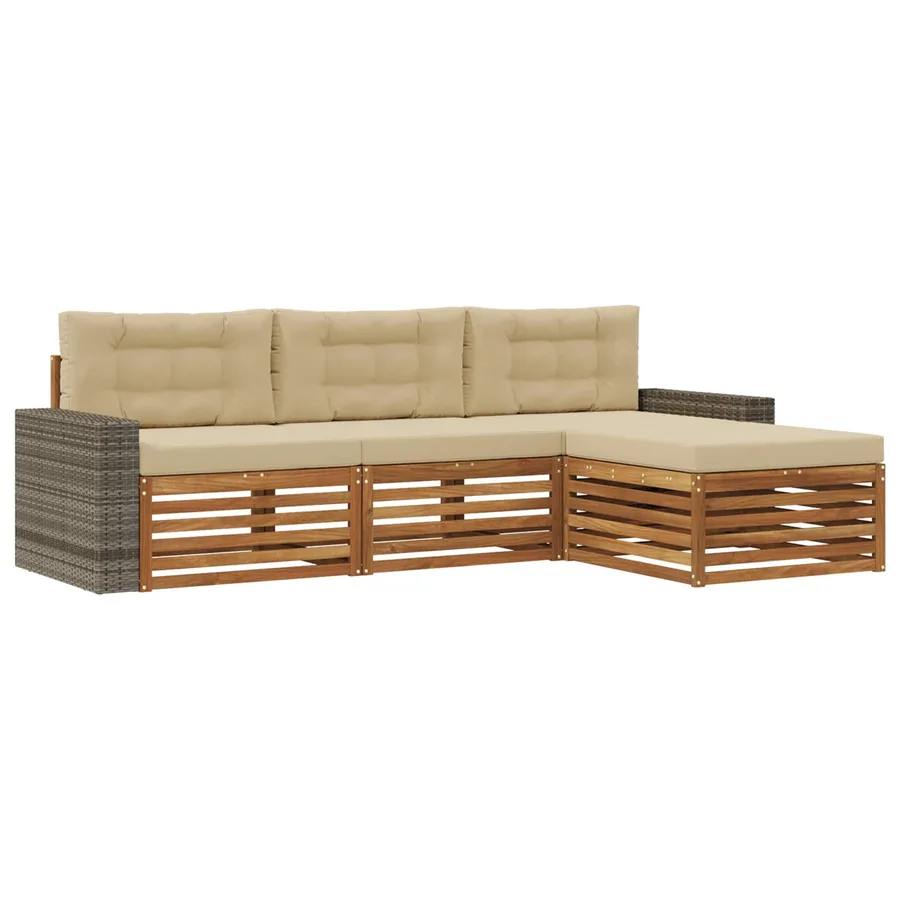 Ensemble de canapés d'extérieur 4 pcs Naturel et Beige - 2