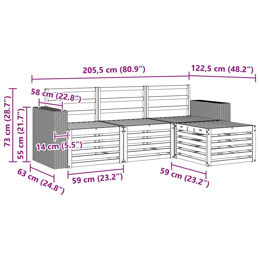 Ensemble de canapés d'extérieur 4 pcs Naturel - 6