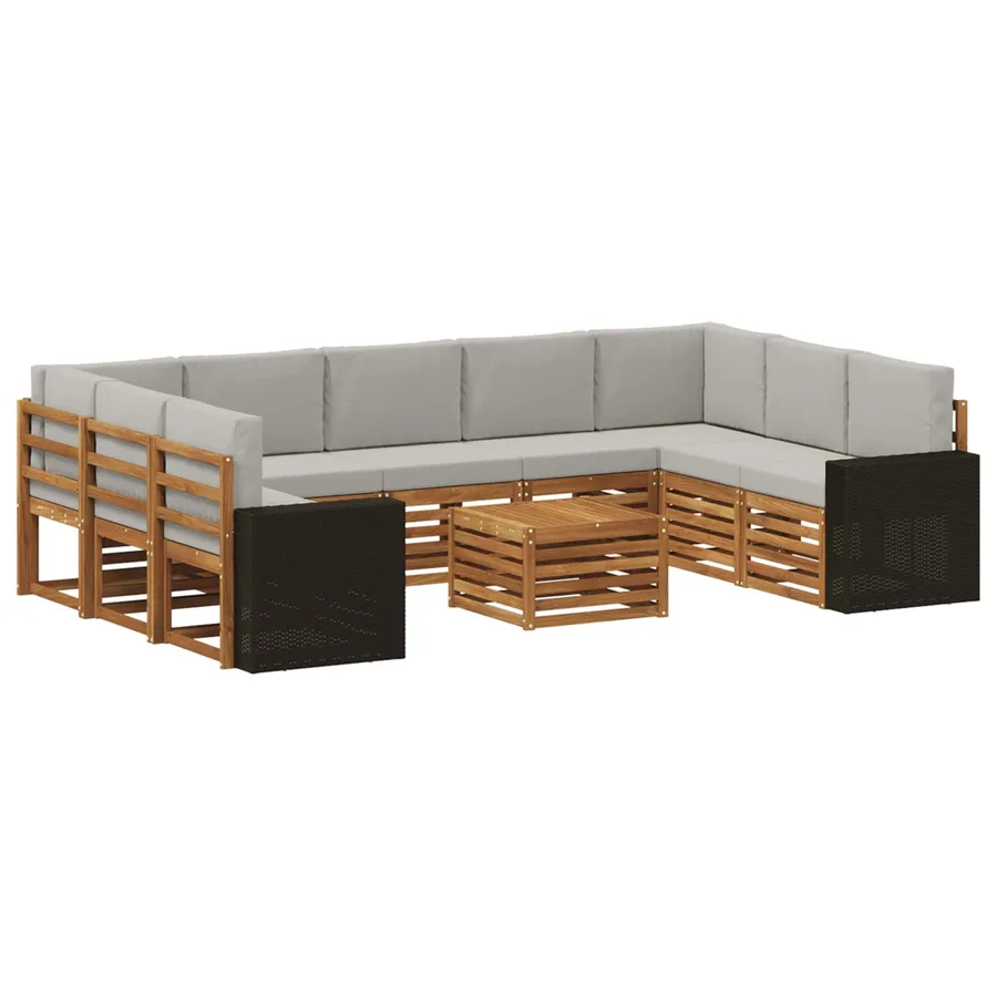Ensembles de canapés avec coussin 10 pcs Naturel et gris clair - 2