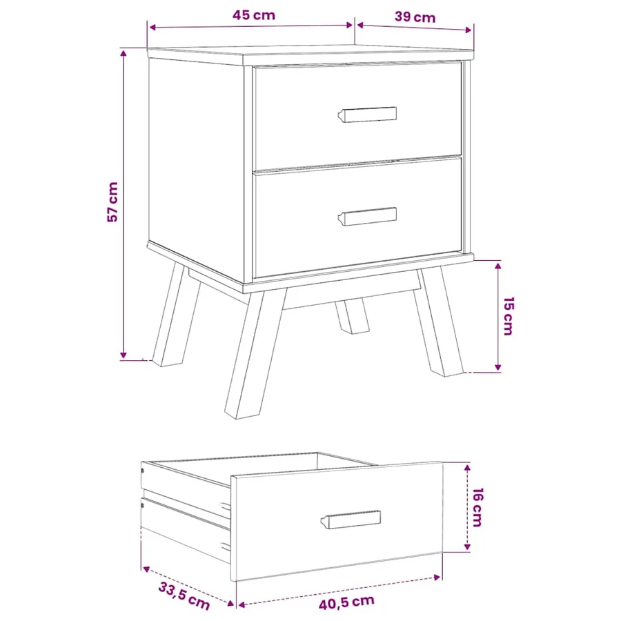 Table de chevet OLDEN blanc et marron bois de pin solide - 12
