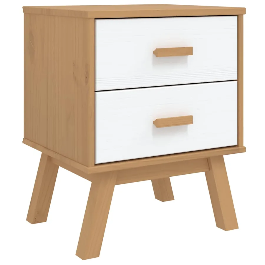 Table de chevet OLDEN blanc et marron bois de pin solide - 2