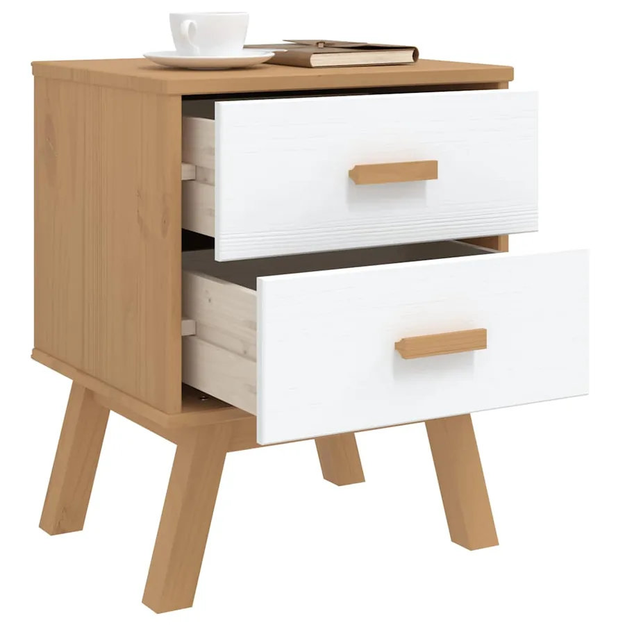Table de chevet OLDEN blanc et marron bois de pin solide - 4