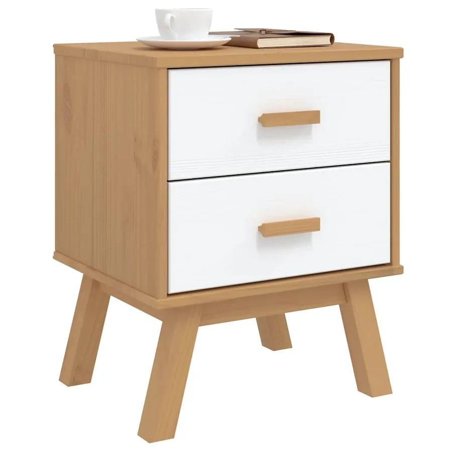 Table de chevet OLDEN blanc et marron bois de pin solide - 5