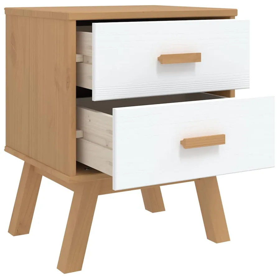 Table de chevet OLDEN blanc et marron bois de pin solide - 6
