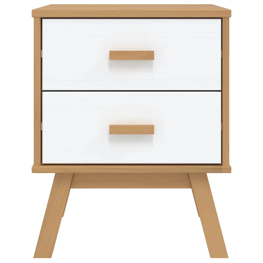 Table de chevet OLDEN blanc et marron bois de pin solide - 7