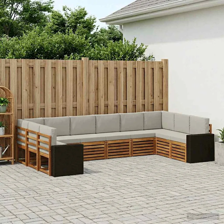 Ensemble de canapé d'angle 10 pcs Naturel et gris clair
