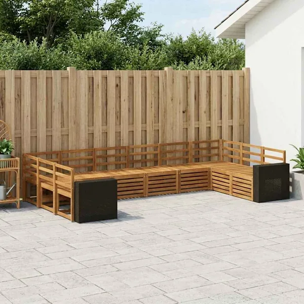 Ensemble de canapé d'angle 10 pcs Naturel Bois d'Acacia Massif