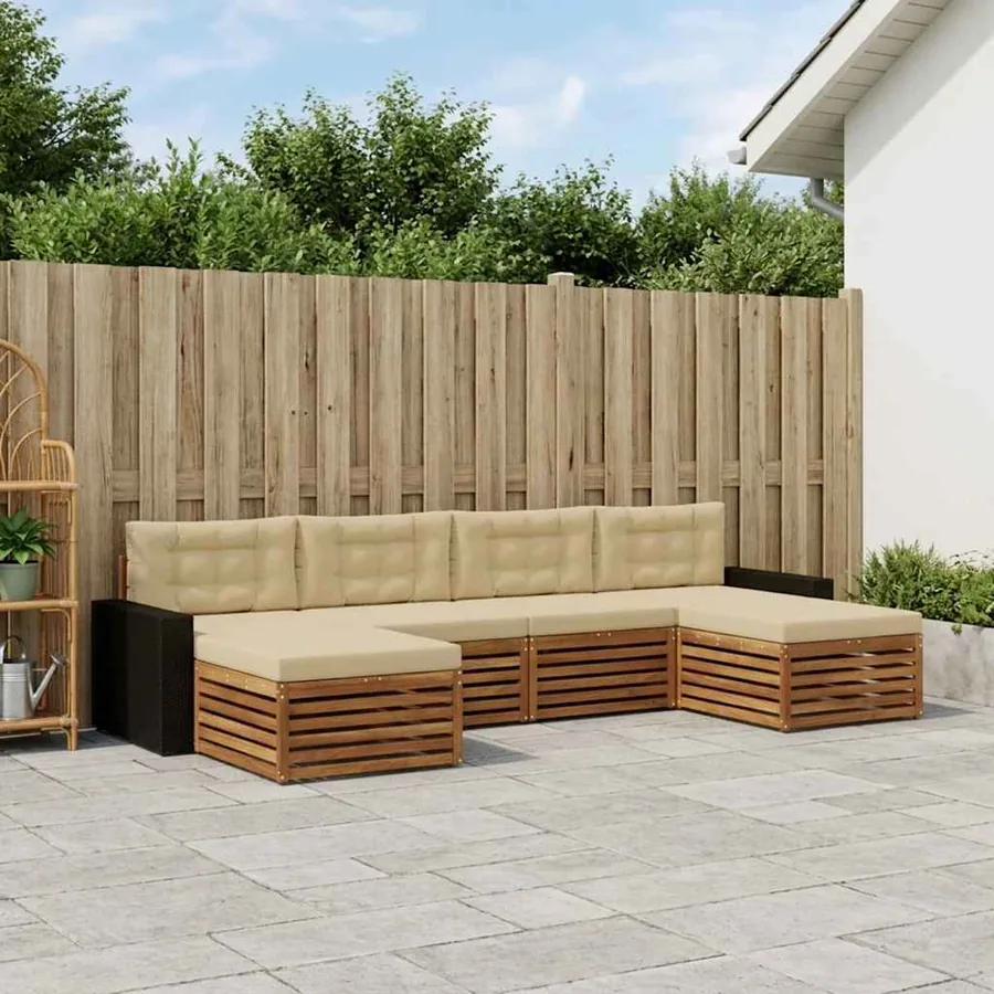 Ensembles de canapés avec coussin 6 pcs Bois d'Acacia Massif