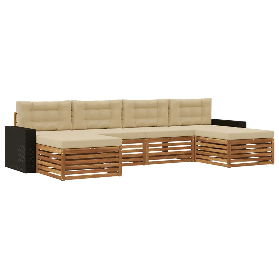 Ensembles de canapés avec coussin 6 pcs Bois d'Acacia Massif - 2
