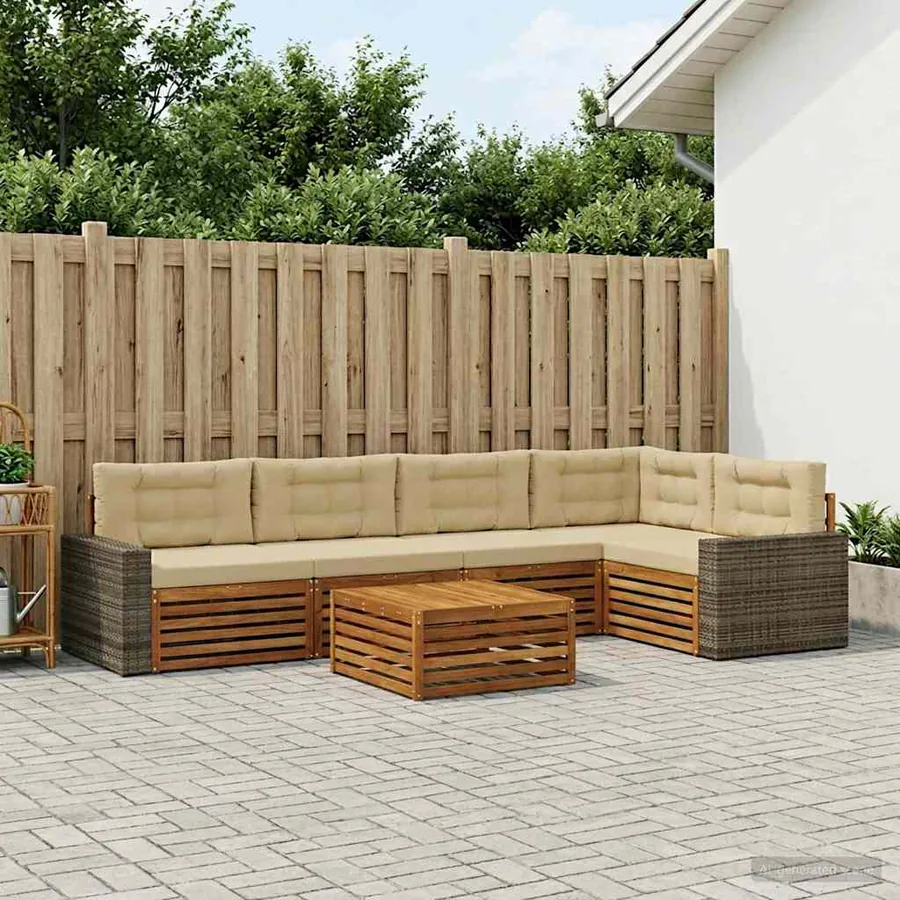 Ensemble de canapés d'extérieur 6 pcs Naturel et Beige