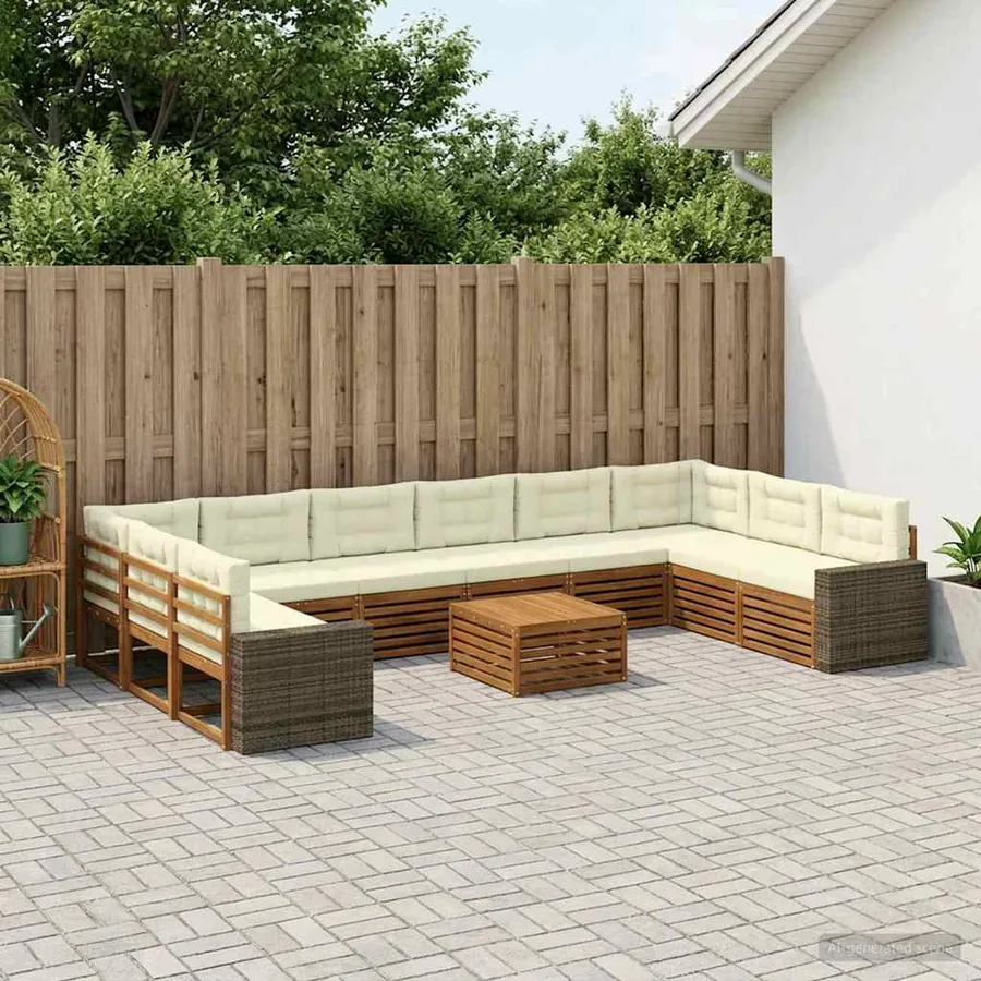 Ensembles de canapés avec coussin 11 pcs Bois d'Acacia Massif