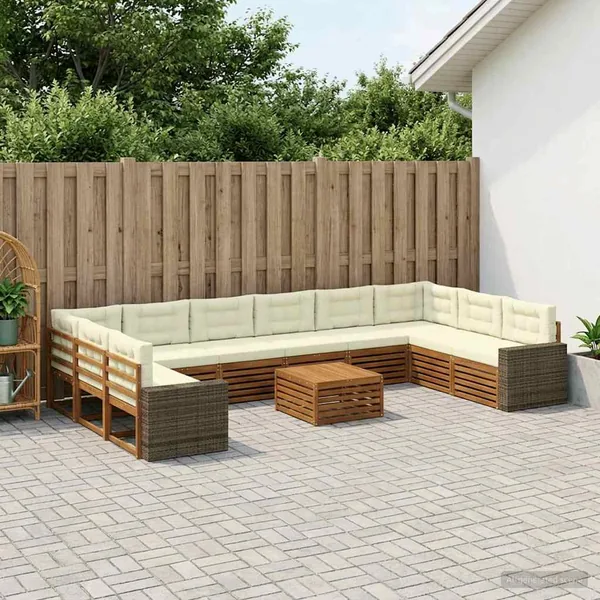 Ensembles de canapés avec coussin 11 pcs Bois d'Acacia Massif