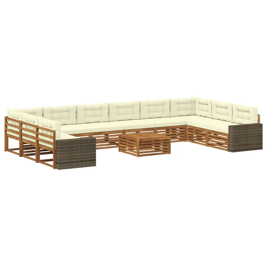 Ensembles de canapés avec coussin 11 pcs Bois d'Acacia Massif - 2