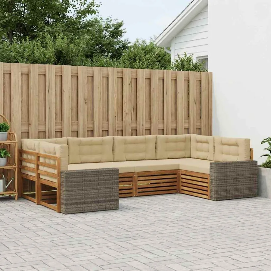 Ensemble de canapés d'extérieur 6 pcs Naturel et Beige