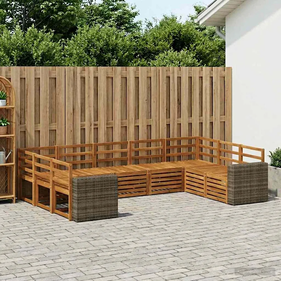 Ensemble de canapé d'angle 9 pcs Naturel Bois d'Acacia Massif