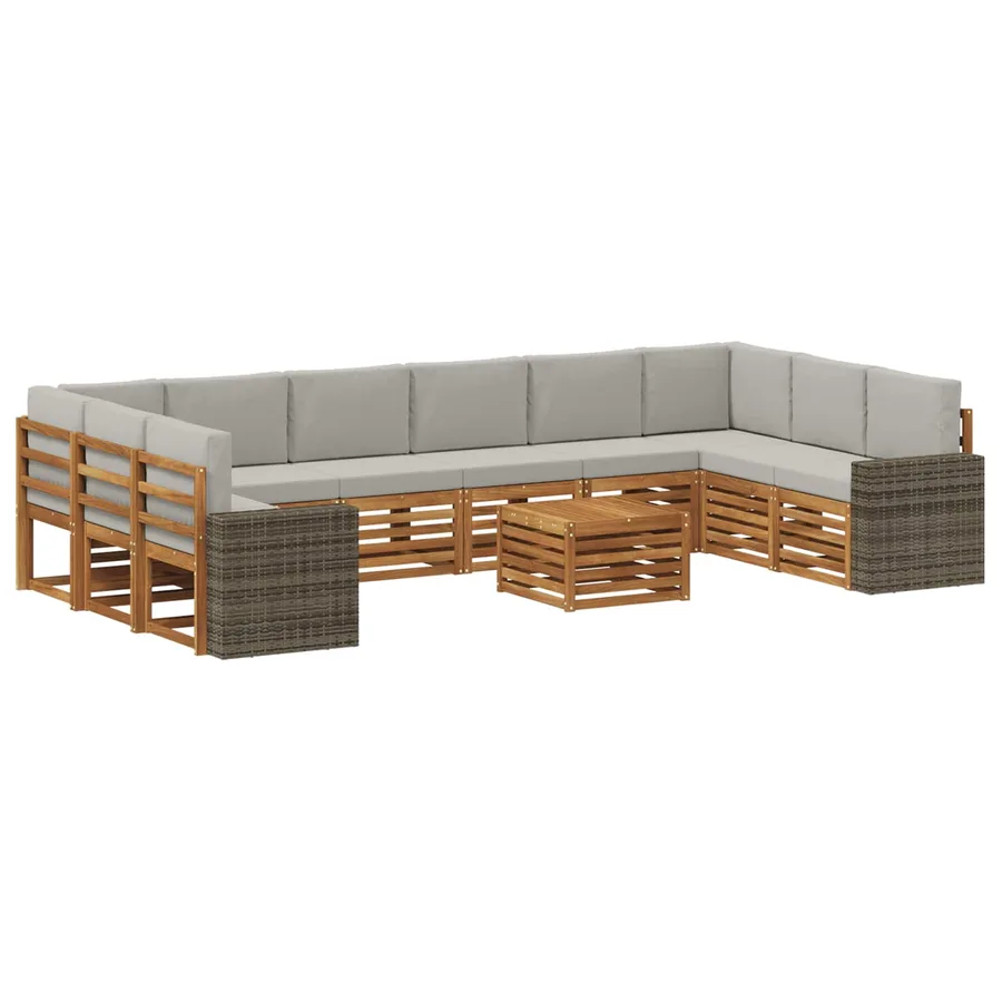 Ensemble de canapés d'extérieur 11 pcs Naturel et gris clair - 2