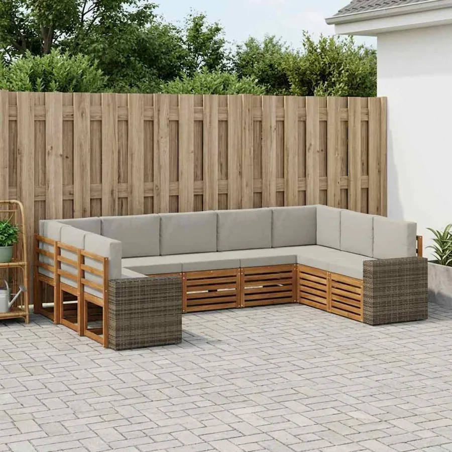 Ensemble de canapé d'angle 9 pcs Naturel et gris clair
