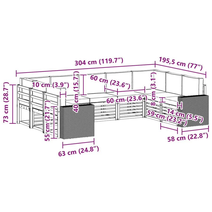 Ensemble de canapé d'angle 9 pcs Naturel et gris clair - 8