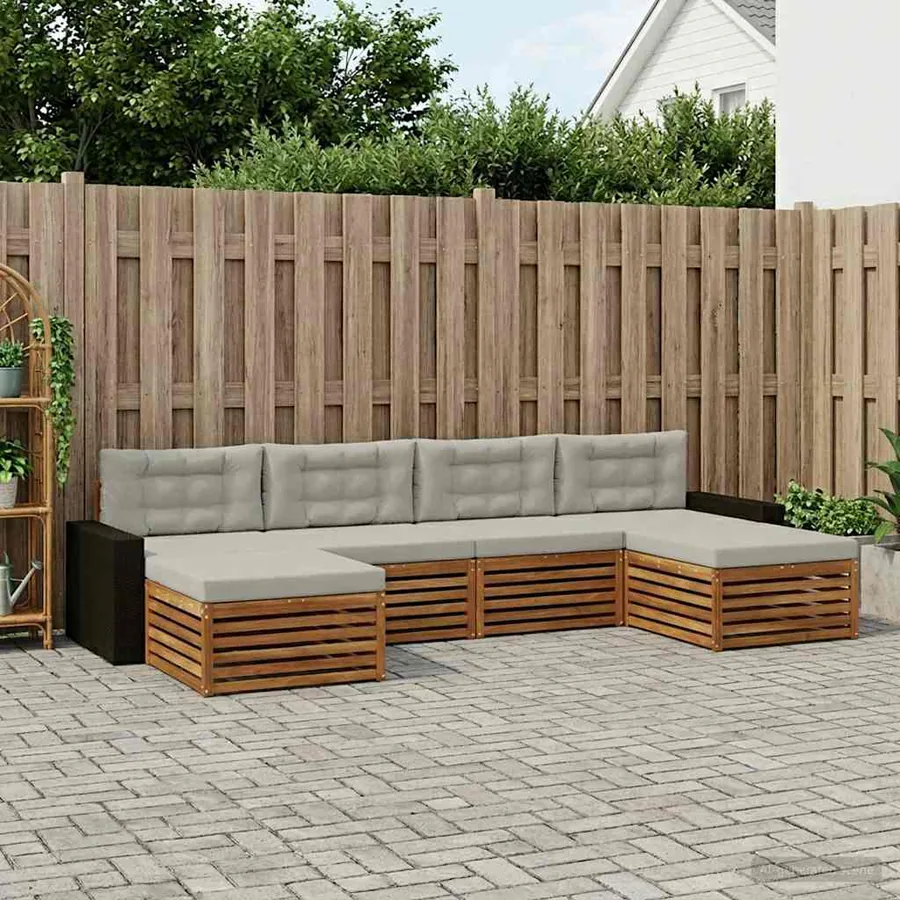 Ensembles de canapés avec coussin 6 pcs Bois d'Acacia Massif