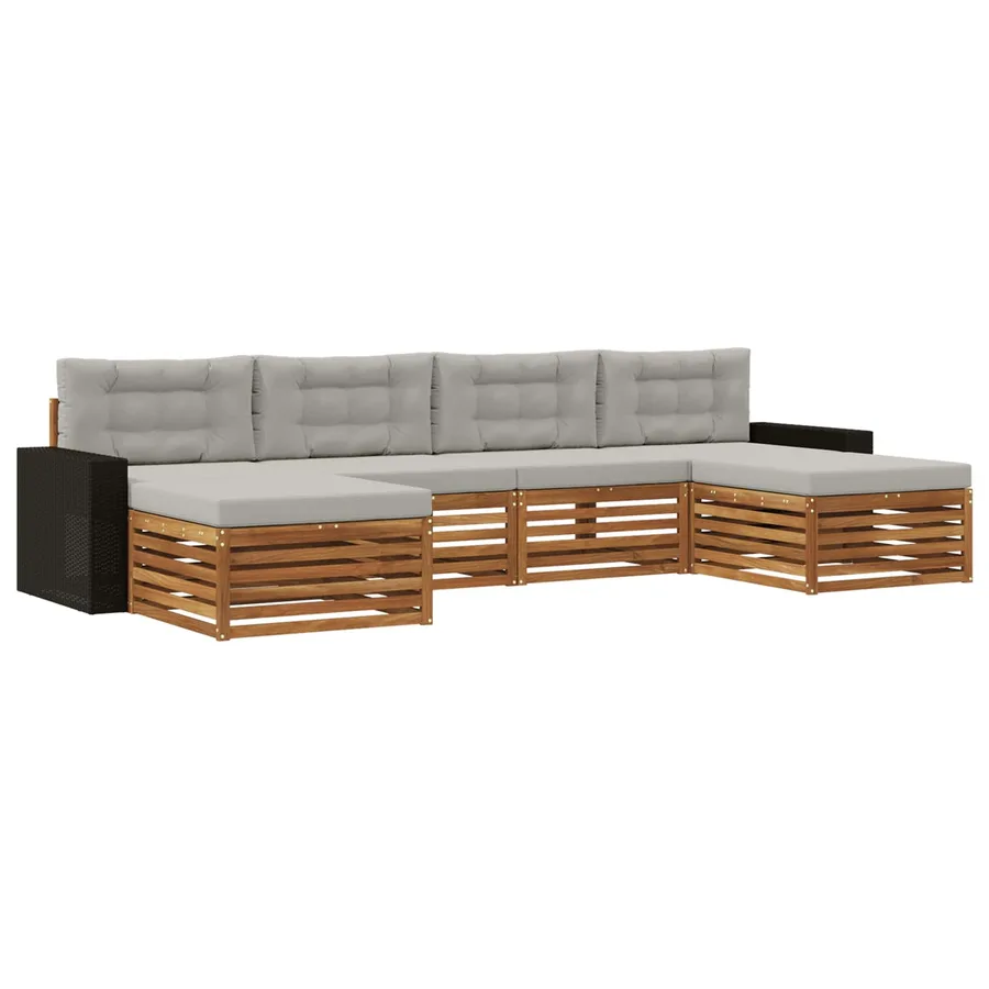 Ensembles de canapés avec coussin 6 pcs Bois d'Acacia Massif - 2