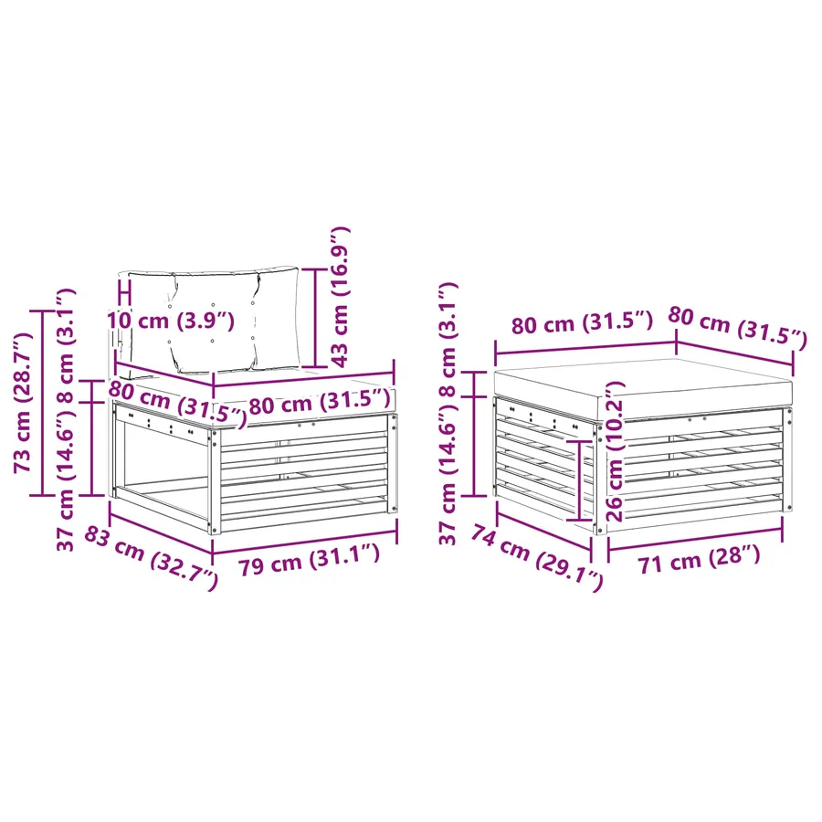 Ensembles de canapés avec coussin 6 pcs Bois d'Acacia Massif - 7