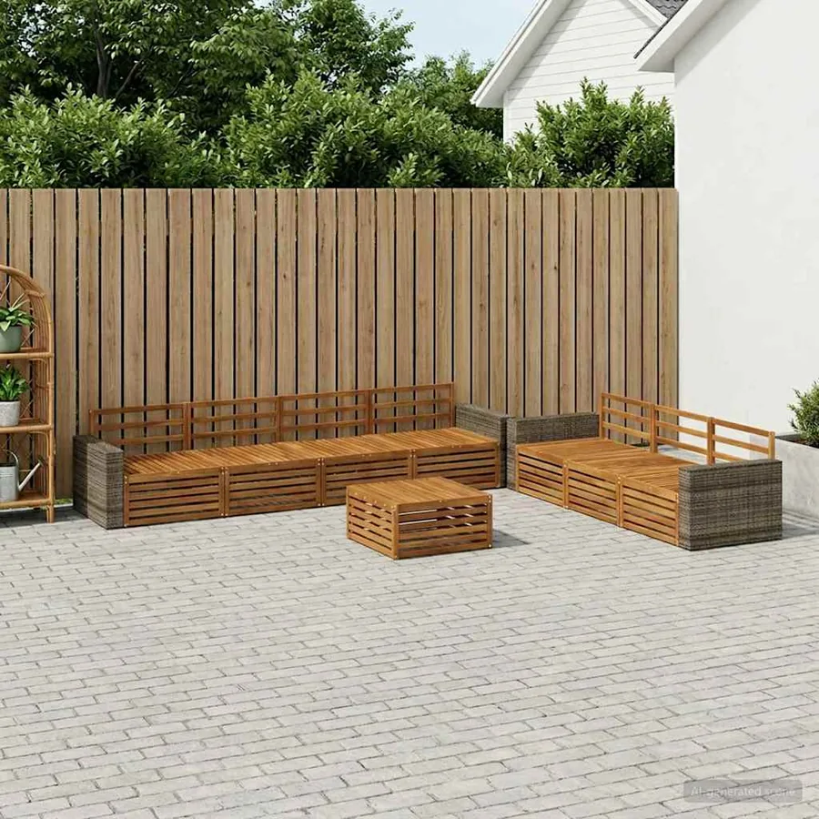 Ensemble de canapés d'extérieur 8 pcs Naturel 79 x 79 x 37 cm