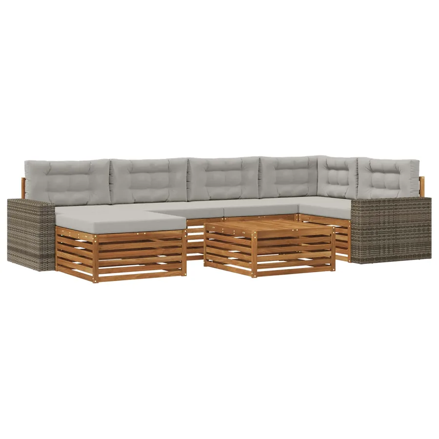 Ensemble de canapés d'extérieur 7 pcs Naturel et gris clair - 2