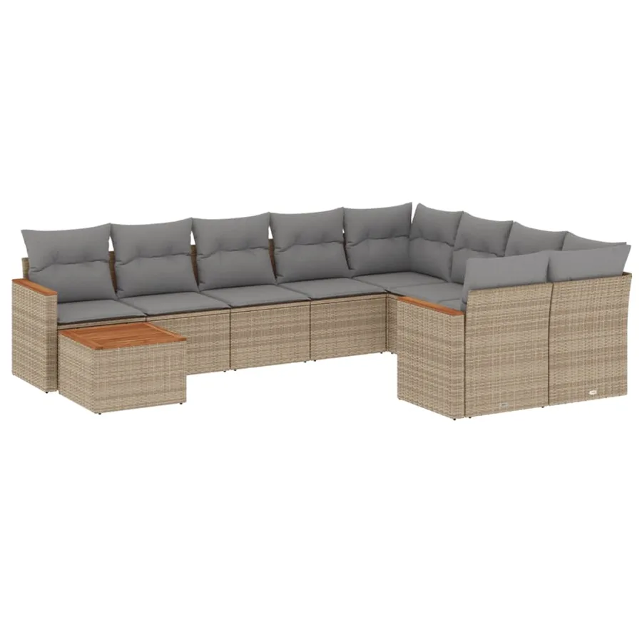 Salon de jardin et coussins 10 pcs mélange beige résine tressée - 2
