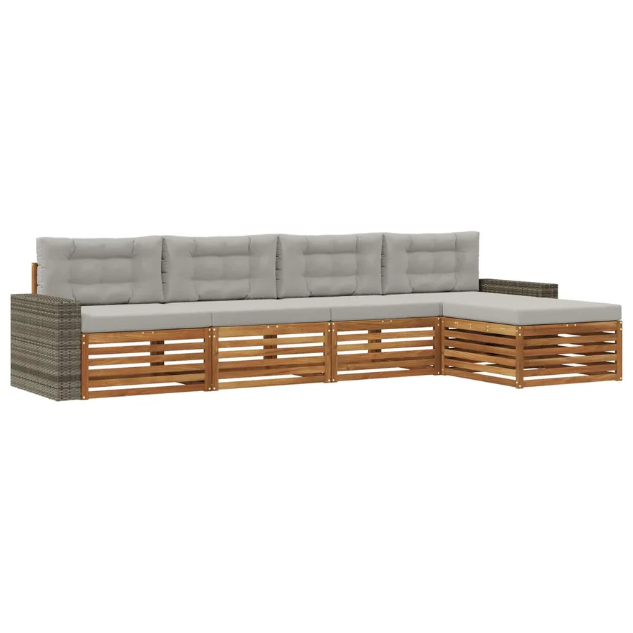 Ensemble de canapés d'extérieur 5 pcs Naturel et gris clair - 2