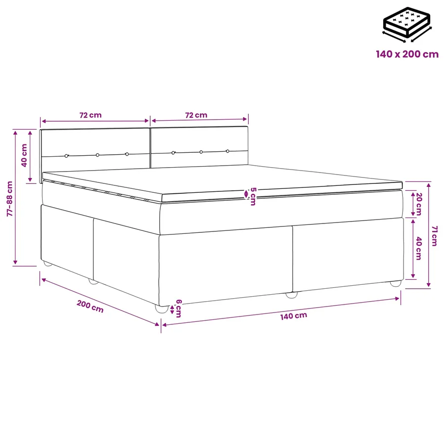 Lit boxspring avec matelas Gris clair 140 x 200 cm Tissu - 10